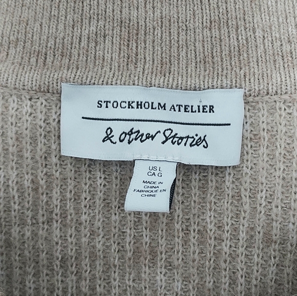 & Other Stories Tan Ribbed Cropped Boxy Cardigan Sweater Size Large Short Sleeve - Picture 12 of 15